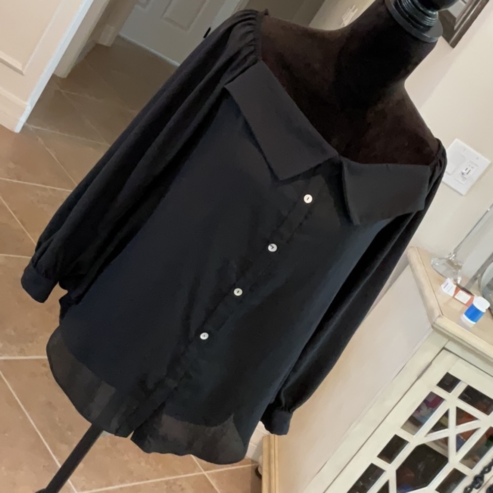 Atina Cristina off shoulder top, black, faux button detail front, size M